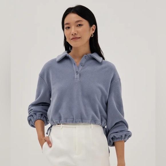 SOLD!! NWT Love, Bonito Shelby Micro-fleece Drawstring Top in Steel Blue - Picture 2 of 6